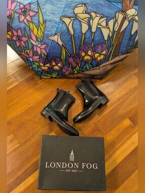 London Fog Women's Cambridge Glossy Black Rain Ankle Boots